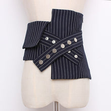 Load image into Gallery viewer, [EAM] 2020 Four Seasons  Fashionable Striped Spliced Hit Color Irregular Wide Zippers Covered Button Waist Wide Belt LD0415
