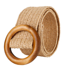Load image into Gallery viewer, Braided Belt with Wooden Buckle Ladies Casual Waist Belt Luxury Brand Dress Summer Woven straw Belts for Women Waistband
