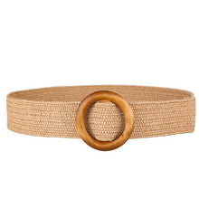Load image into Gallery viewer, Braided Belt with Wooden Buckle Ladies Casual Waist Belt Luxury Brand Dress Summer Woven straw Belts for Women Waistband
